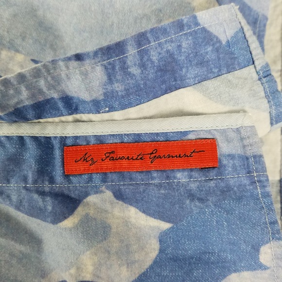 Luciano Visconti Mens XXL Blue Camo Print Short Sleeve Button Up Shirt Cotton - Picture 7 of 10